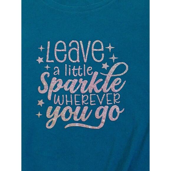 Eddie Bauer Glam Top T-Shirt Women's Curvy Plus Sz XXL Teal SPARKLE Dazzle Glam - Picture 6 of 12